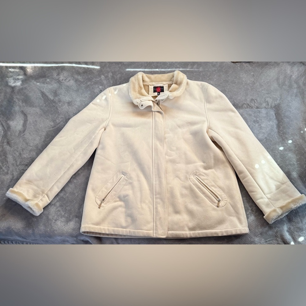 Gallery Shearling Jacket- Cream Faux Fur and Suede Lined Jacket Size XL